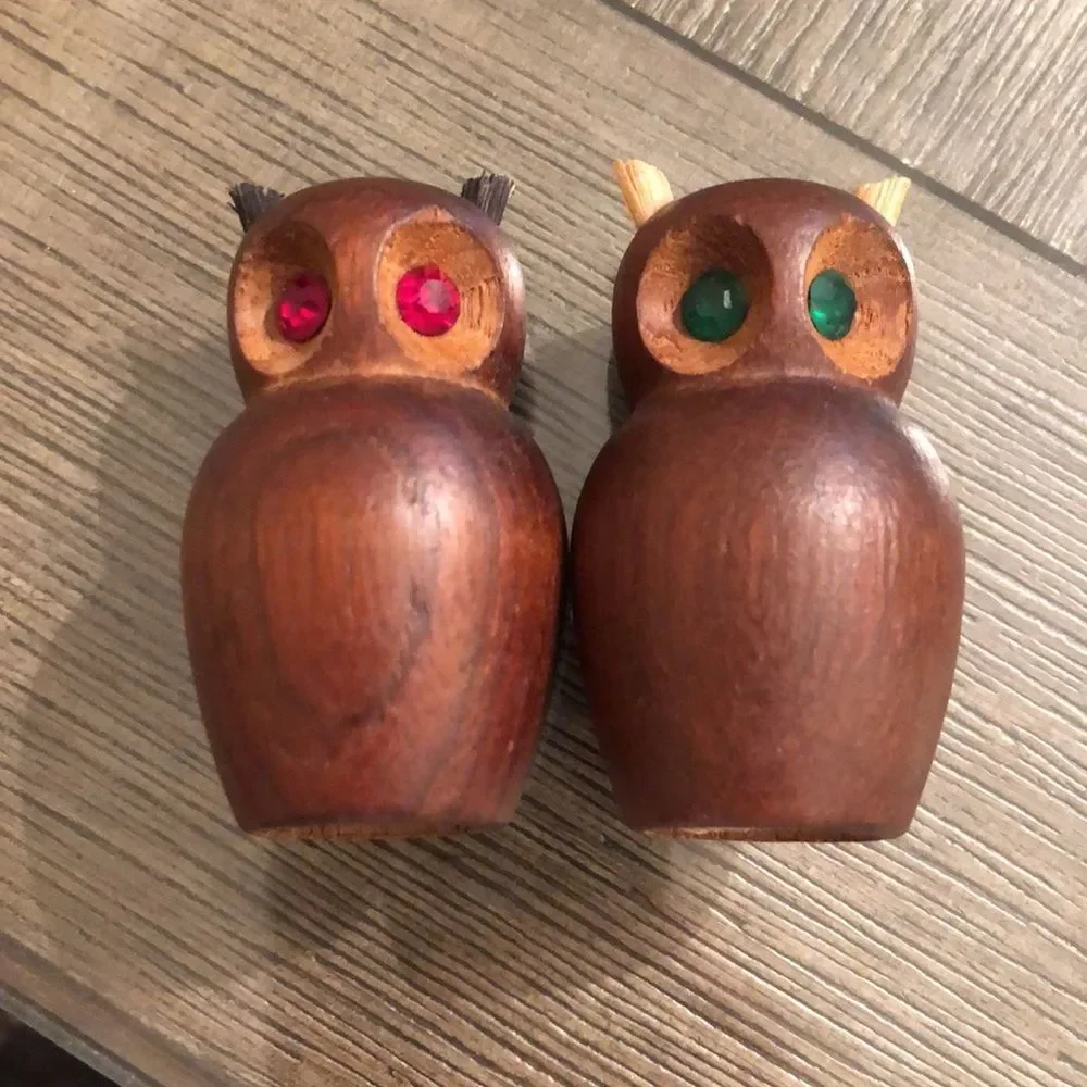Vintage 1970’s Wooden Owl Salt & Pepper Shakers